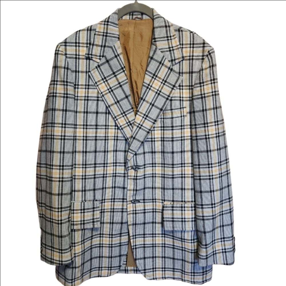MENS HAMERS VINTAGE 1970s PLAID GRID SPORT COAT JACKET BLAZER 42L LIKE NEW
